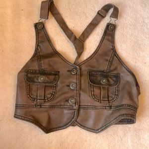 NWOT Faux Leather Overall Crop Top Vest
